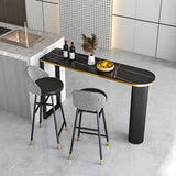 Black Stone Oval Metal Tall Bar Table for Island Dining Image - 3