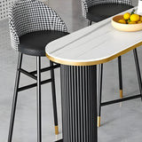 Black Stone Oval Metal Tall Bar Table for Island Dining Image - 7