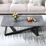 Black Stone Rectangle Steel Cross Legs Coffee Table Image - 1