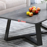 Black Stone Rectangle Steel Cross Legs Coffee Table Image - 12