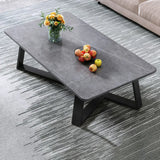 Black Stone Rectangle Steel Cross Legs Coffee Table Image - 2