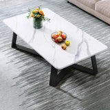 Black Stone Rectangle Steel Cross Legs Coffee Table Image - 3