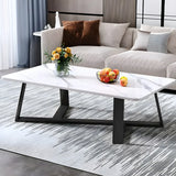 Black Stone Rectangle Steel Cross Legs Coffee Table Image - 6