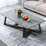 Black Stone Rectangle Steel Cross Legs Coffee Table Image - 8