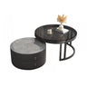 Black Stone Round Coffee Nesting Table with Storage Image - 13