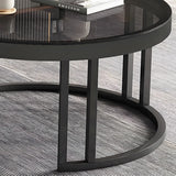 Black Stone Round Coffee Nesting Table with Storage Image - 15