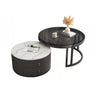 Black Stone Round Coffee Nesting Table with Storage Image - 21