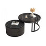 Black Stone Round Coffee Nesting Table with Storage Image - 2