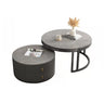 Black Stone Round Coffee Nesting Table with Storage Image - 4