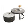 Black Stone Round Coffee Nesting Table with Storage Image - 8