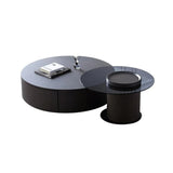 Black Stone Round Storage Drawers Nesting Coffee Table Image - 5