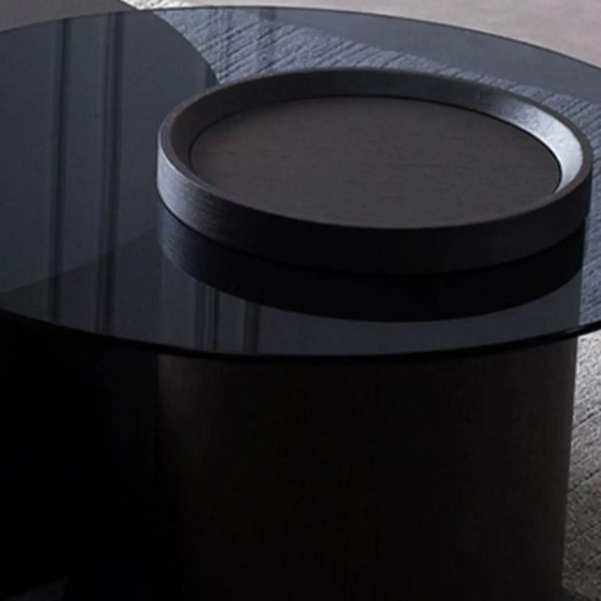 Black Stone Round Storage Drawers Nesting Coffee Table Image - 9