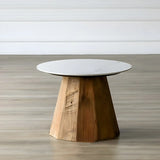 Black Stone Top Natural Wood Base Round Coffee Table Image - 3