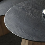 Black Stone Top Natural Wood Base Round Coffee Table Image - 8