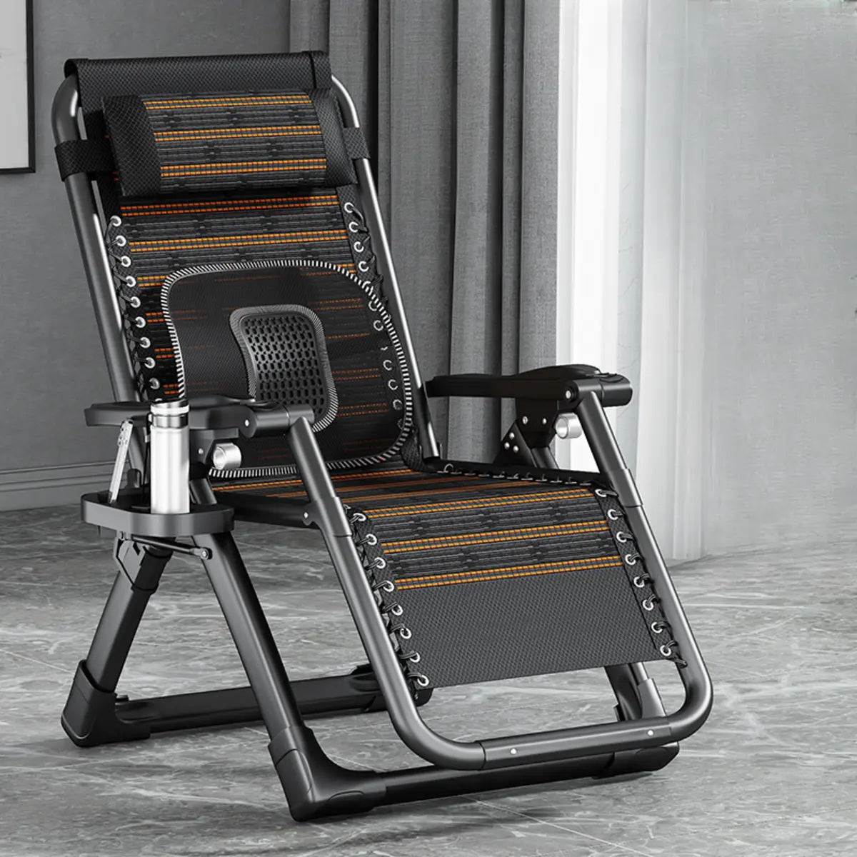 Black Striped Foldable Mesh Recliner with Cup Holder Image - 19