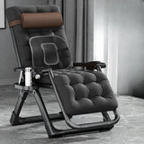 Black Striped Foldable Mesh Recliner with Cup Holder Image - 2