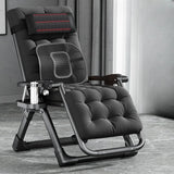 Black Striped Foldable Mesh Recliner with Cup Holder Image - 22