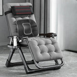 Black Striped Foldable Mesh Recliner with Cup Holder Image - 24