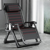 Black Striped Foldable Mesh Recliner with Cup Holder Image - 28