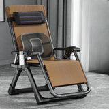 Black Striped Foldable Mesh Recliner with Cup Holder Image - 29