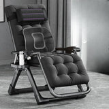 Black Striped Foldable Mesh Recliner with Cup Holder Image - 31