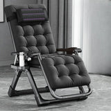 Black Striped Foldable Mesh Recliner with Cup Holder Image - 32