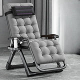 Black Striped Foldable Mesh Recliner with Cup Holder Image - 34