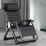 Black Striped Foldable Mesh Recliner with Cup Holder Image - 36