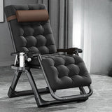 Black Striped Foldable Mesh Recliner with Cup Holder Image - 4