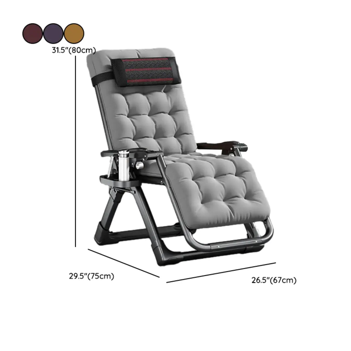 Black Striped Foldable Mesh Recliner with Cup Holder Image - 40