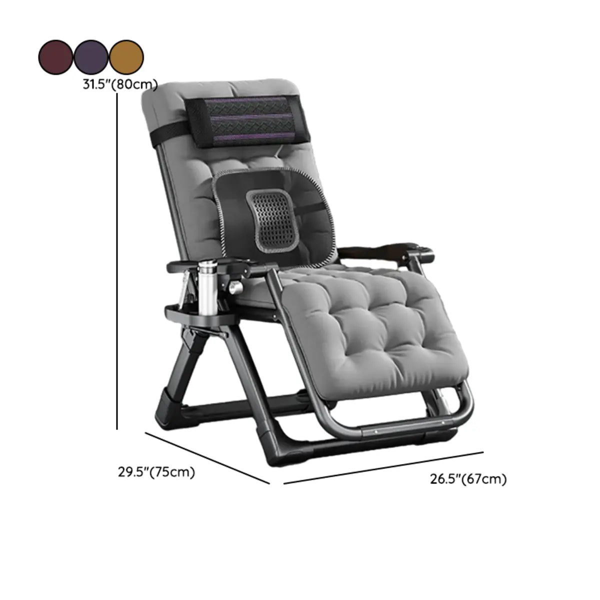 Black Striped Foldable Mesh Recliner with Cup Holder Image - 41