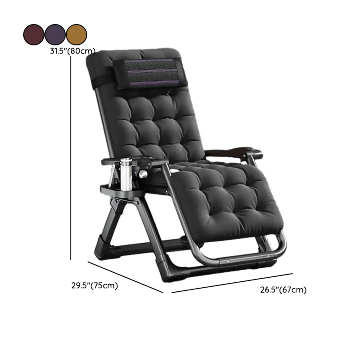 Black Striped Foldable Mesh Recliner with Cup Holder Image - 42