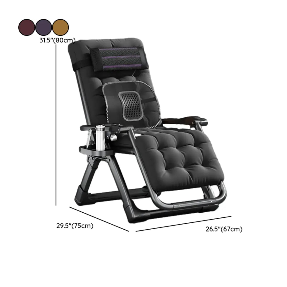 Black Striped Foldable Mesh Recliner with Cup Holder Image - 43