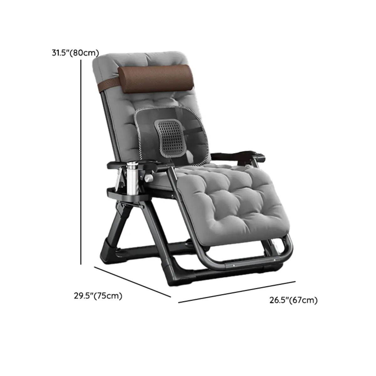 Black Striped Foldable Mesh Recliner with Cup Holder Image - 49