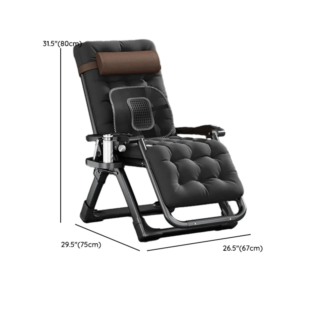 Black Striped Foldable Mesh Recliner with Cup Holder Image - 51