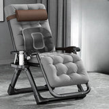 Black Striped Foldable Mesh Recliner with Cup Holder Image - 6