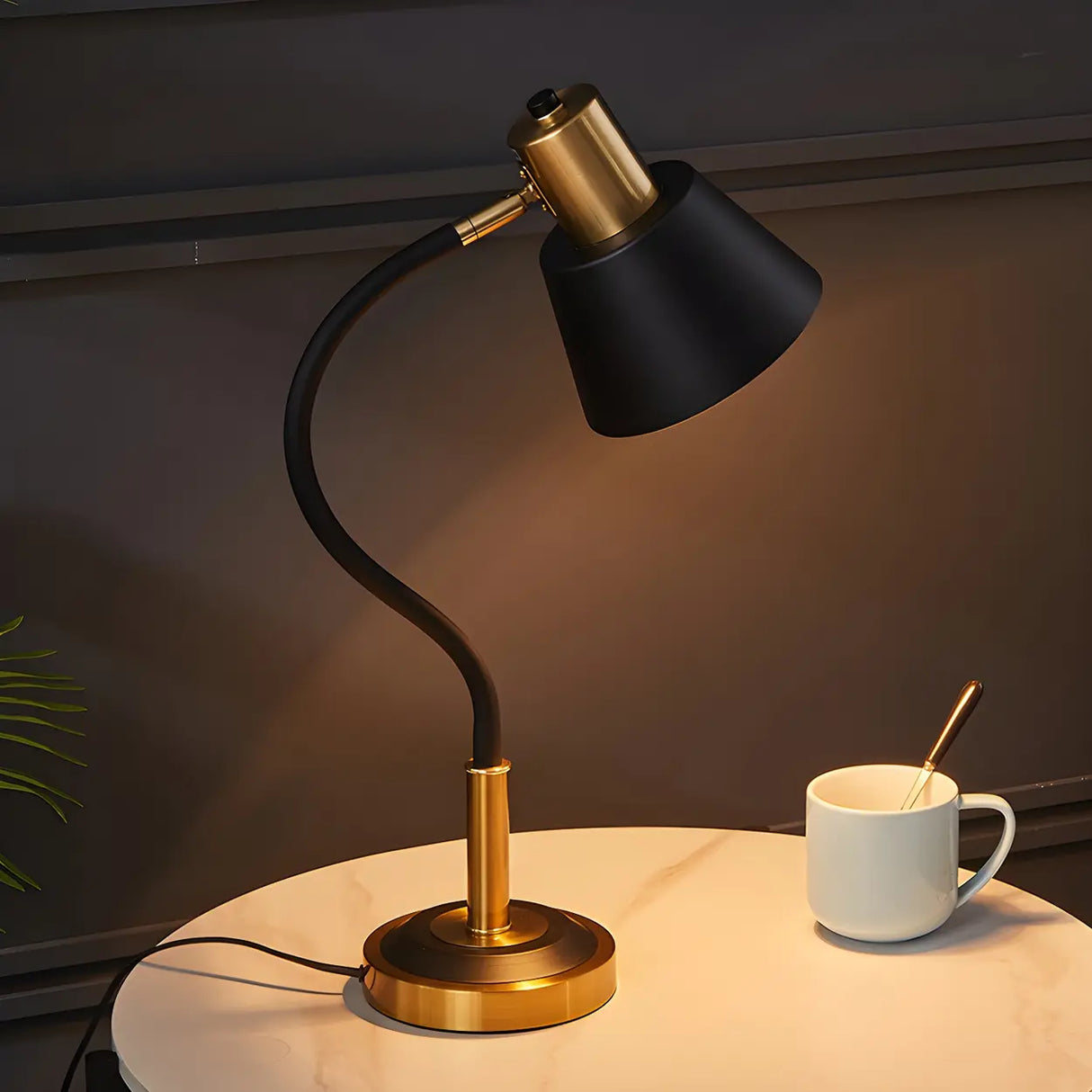 Black Stylish Adjustable Arm Tapered Metal Table Lamp Image - 1