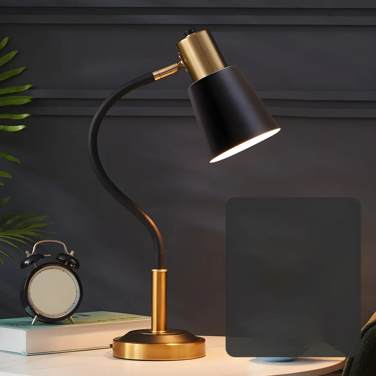 Black Stylish Adjustable Arm Tapered Metal Table Lamp Image - 10