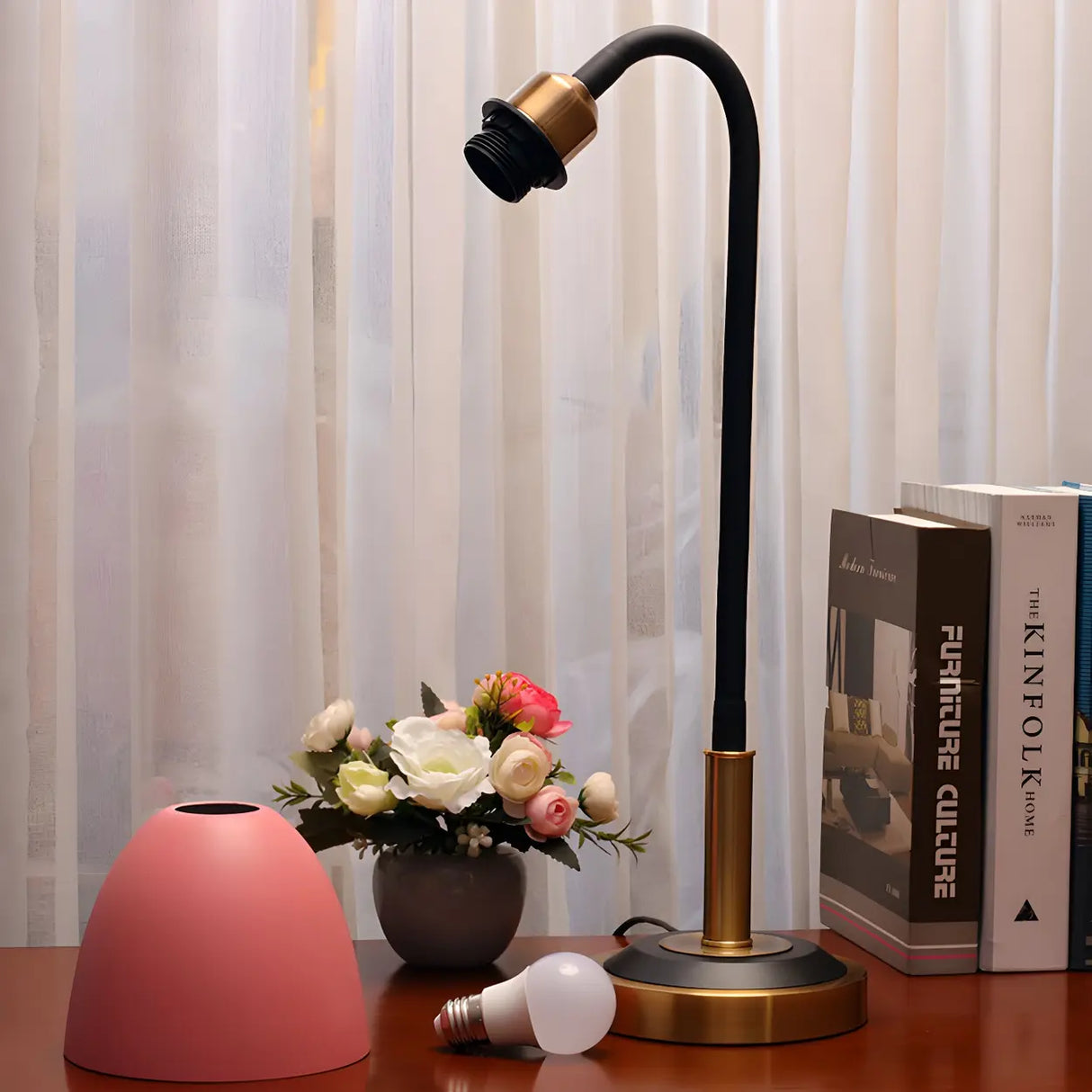 Black Stylish Adjustable Arm Tapered Metal Table Lamp Image - 11