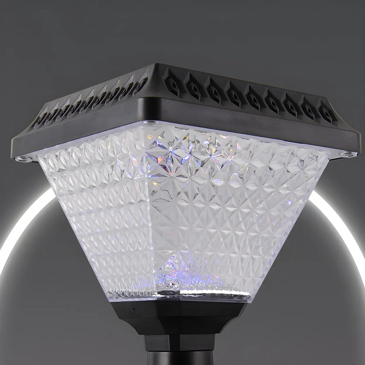 Black Stylish Diamond Outdoor Solar LED Pillar Light Image - 9