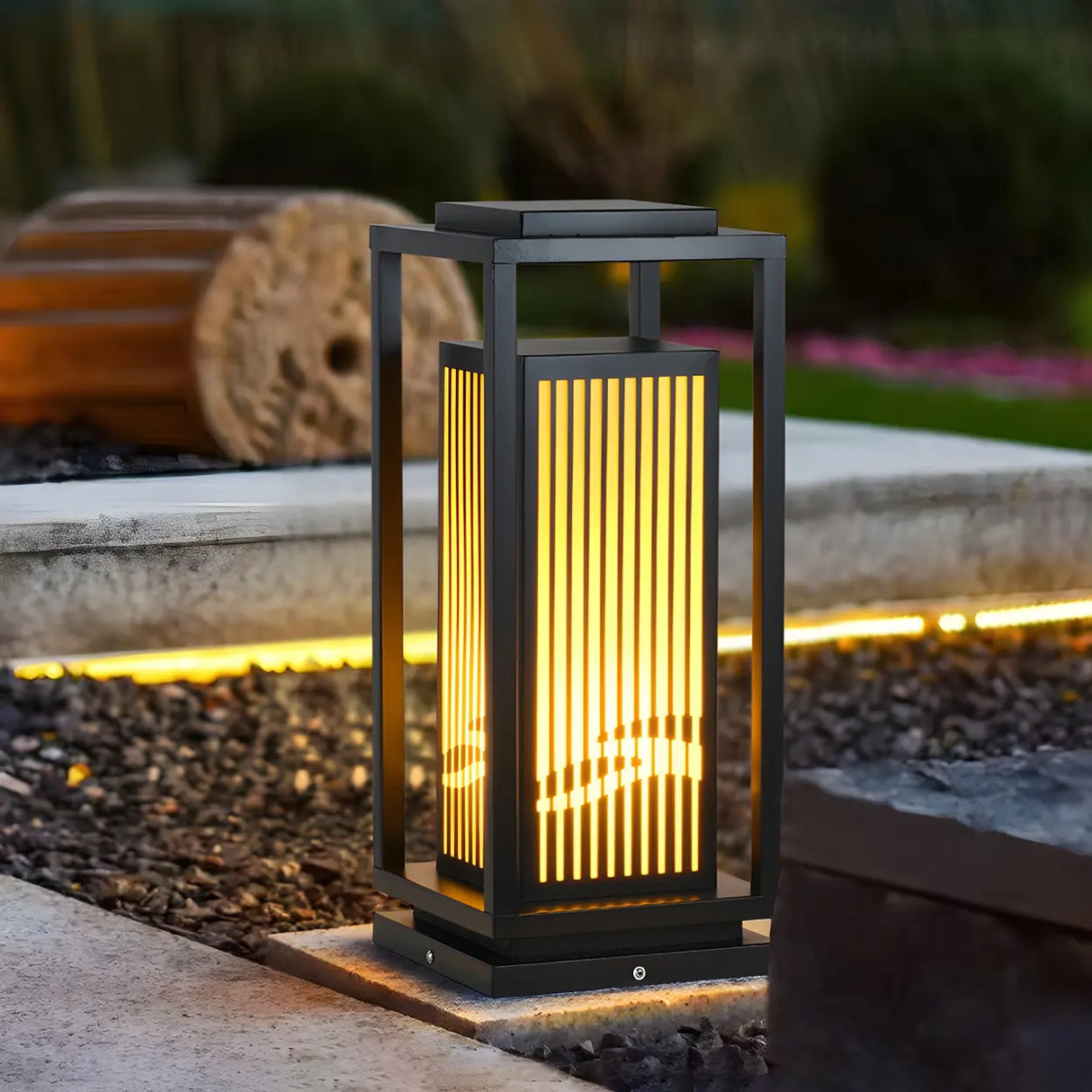 Black Stylish Rectangular Metal Outdoor Lantern Lamp Image - 1