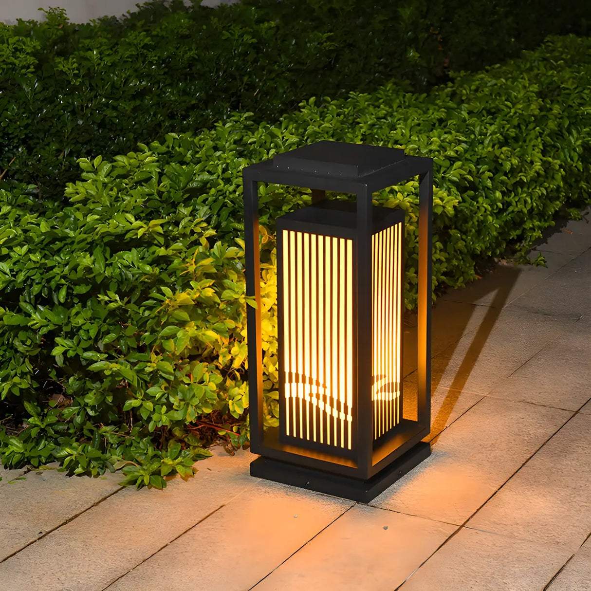 Black Stylish Rectangular Metal Outdoor Lantern Lamp Image - 11