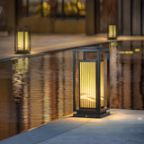 Black Stylish Rectangular Metal Outdoor Lantern Lamp Image - 5