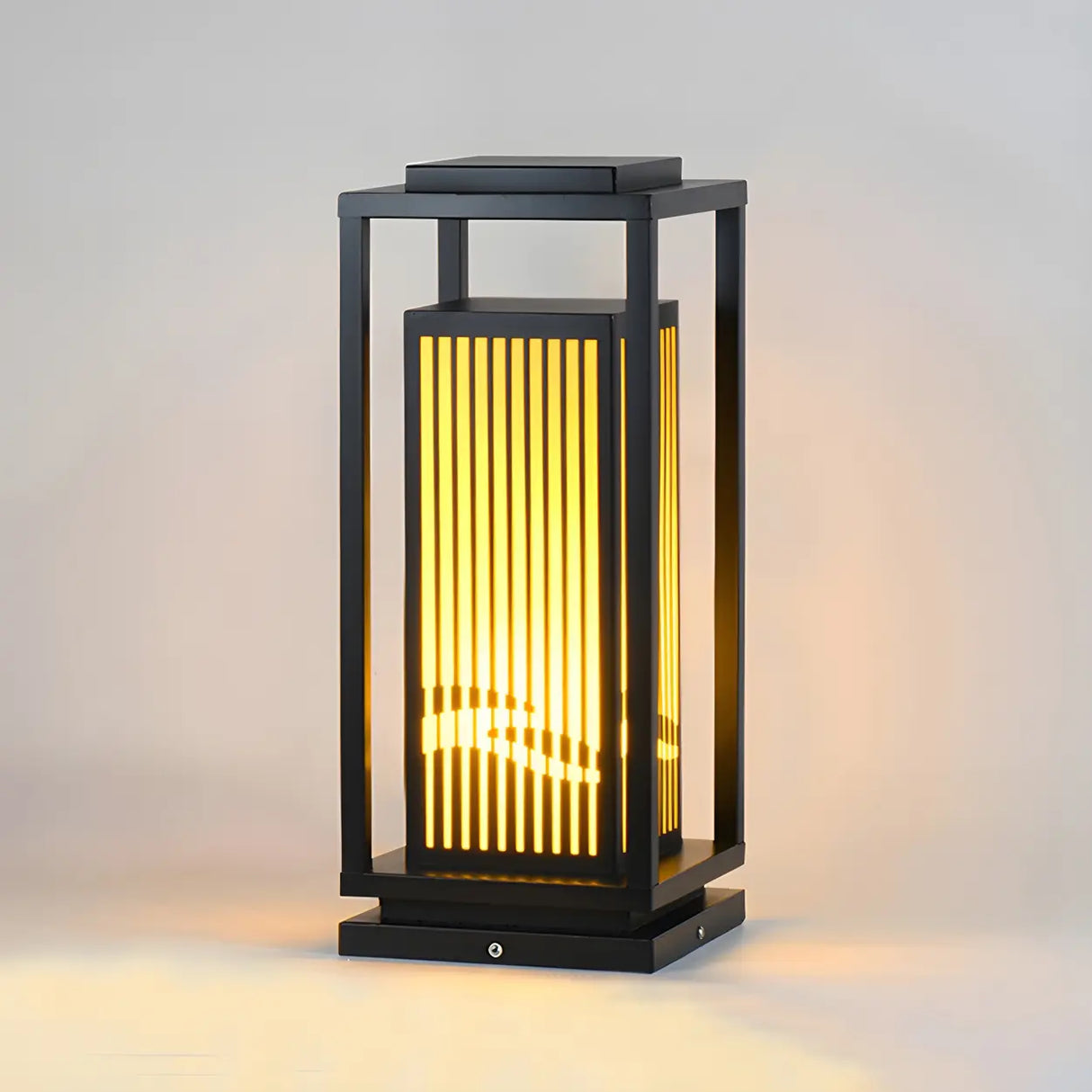 Black Stylish Rectangular Metal Outdoor Lantern Lamp Image - 7