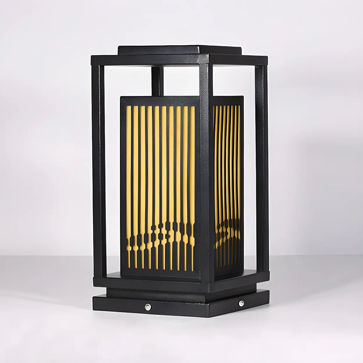 Black Stylish Rectangular Metal Outdoor Lantern Lamp Image - 8