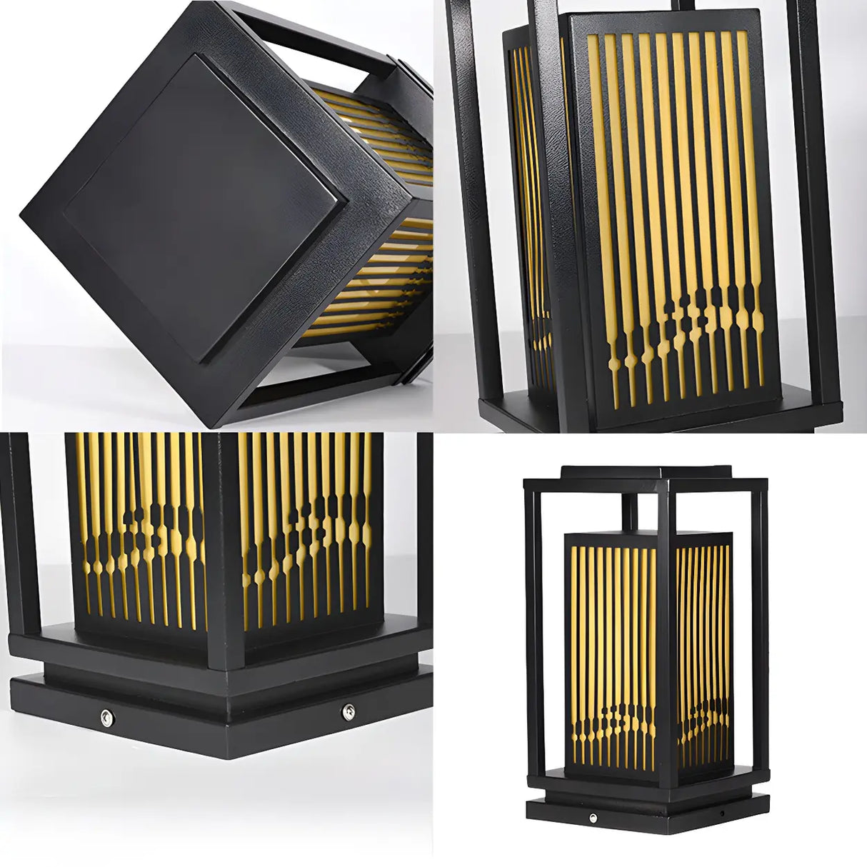 Black Stylish Rectangular Metal Outdoor Lantern Lamp Image - 9