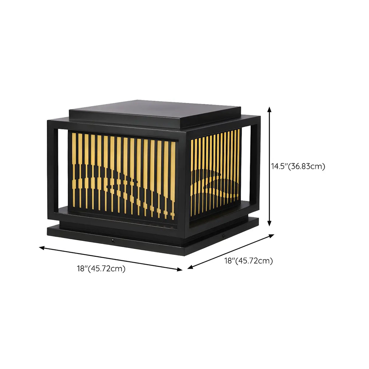 Black Stylish Square Metal Outdoor Lantern Post Light 