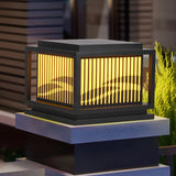 Black Stylish Square Metal Outdoor Lantern Post Light Image - 3