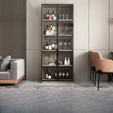 Black Tall Wooden Display Wine Cabinet with Lighting Image - 11