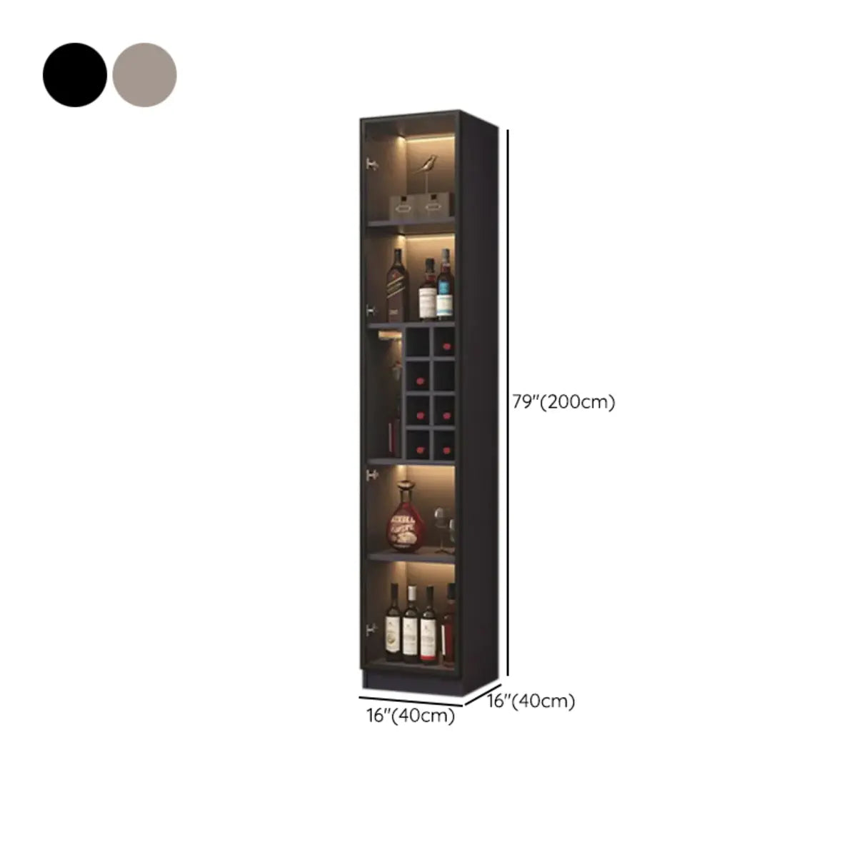 Black Tall Wooden Display Wine Cabinet with Lighting 